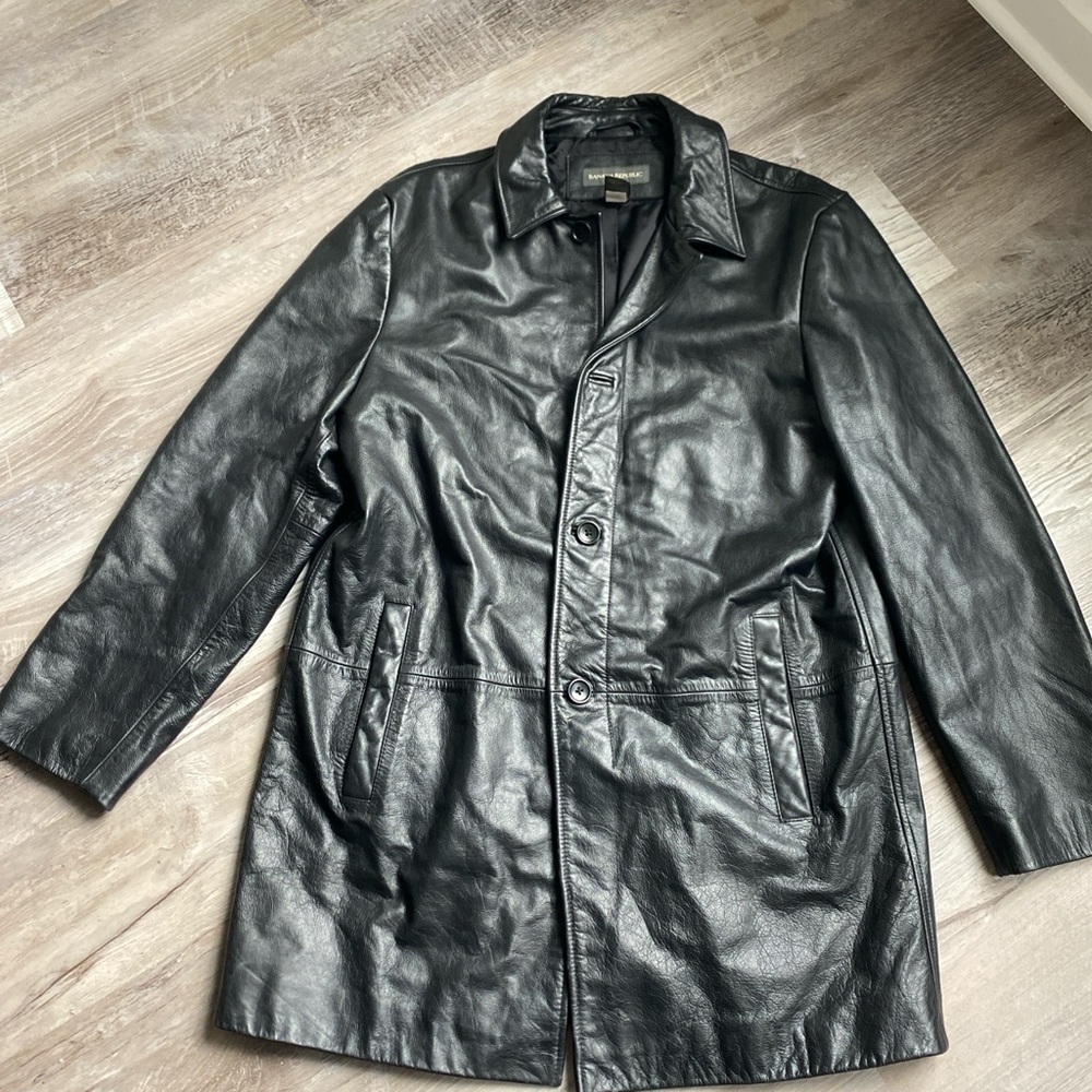 Banana Republic Black Leather Long Jacket
